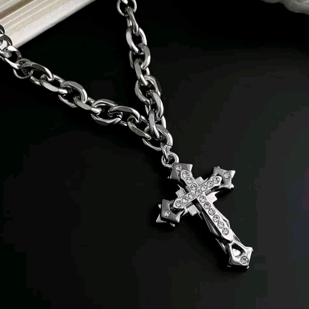 Stainless Steel Cross Necklace Cyber Y2K